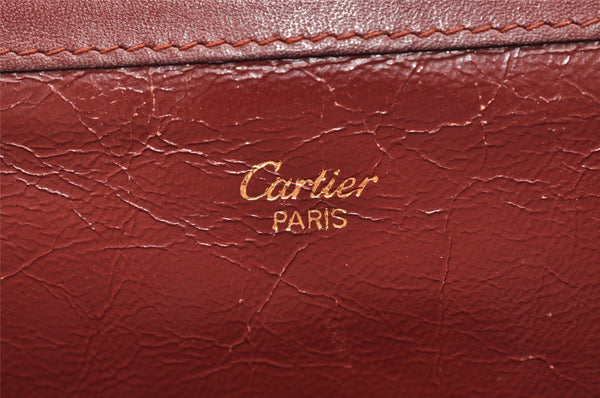 Authentic Cartier Must de Cartier Clutch Hand Bag Leather Bordeaux Red 2916I