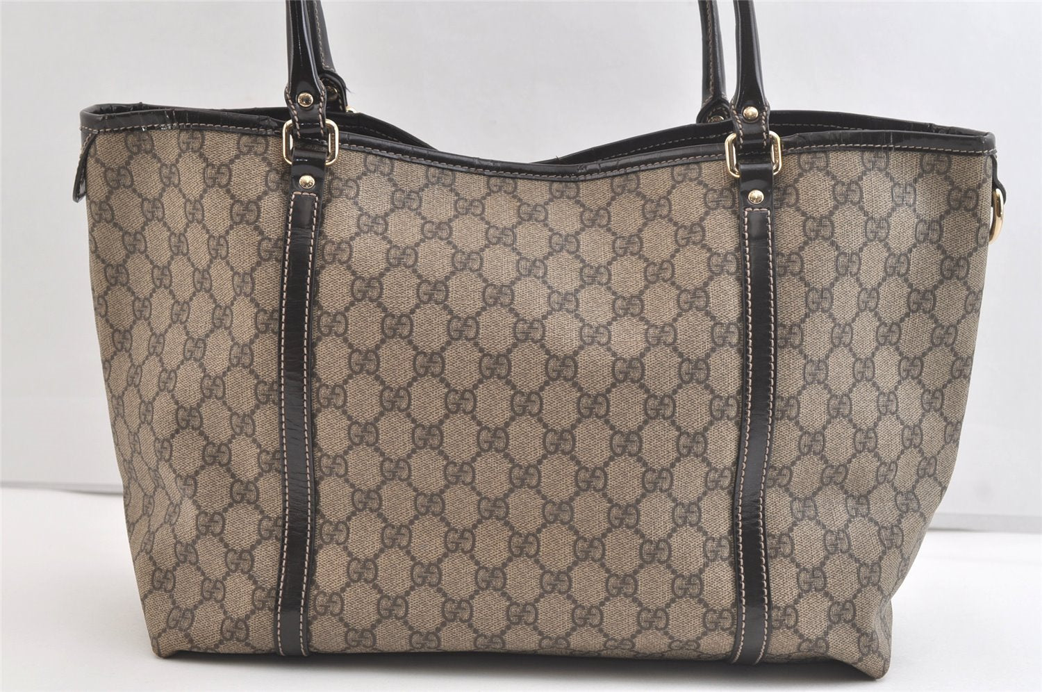 Authentic GUCCI Vintage Shoulder Tote Bag GG PVC Enamel 197953 Brown 2916K