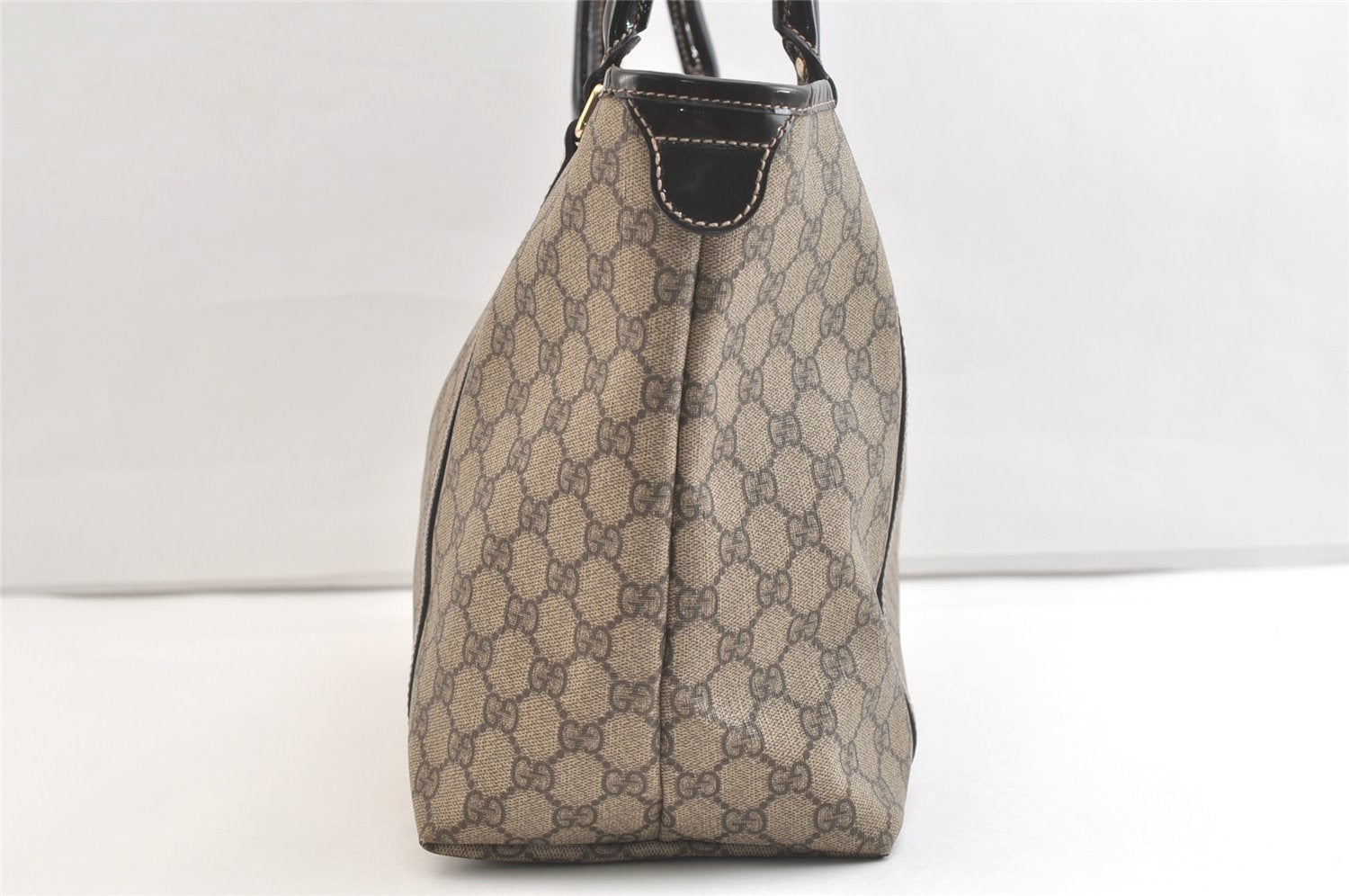 Authentic GUCCI Vintage Shoulder Tote Bag GG PVC Enamel 197953 Brown 2916K