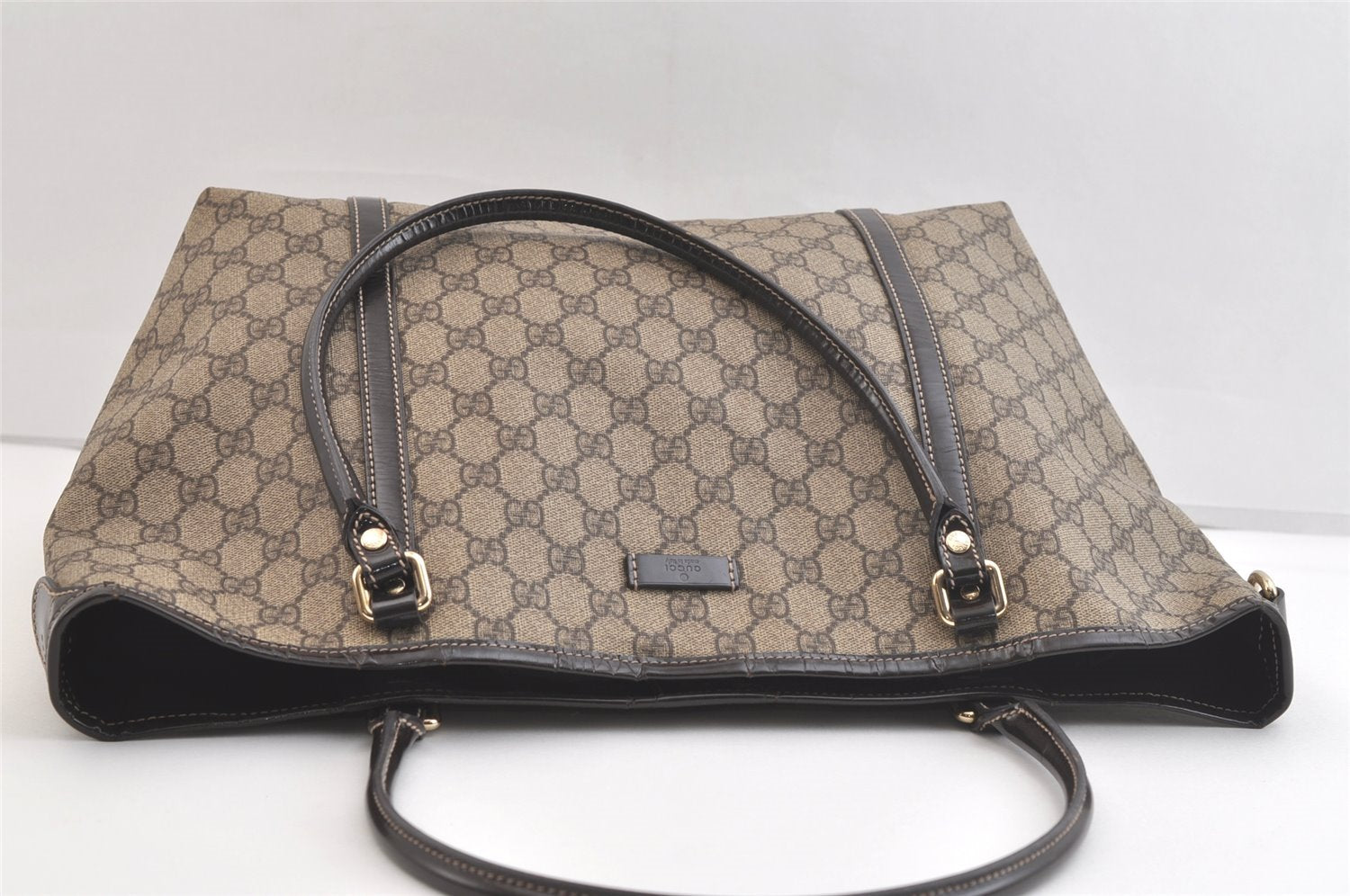 Authentic GUCCI Vintage Shoulder Tote Bag GG PVC Enamel 197953 Brown 2916K