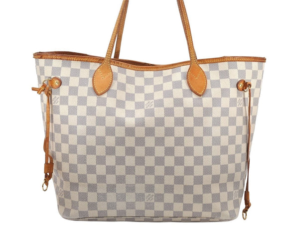 Authentic Louis Vuitton Damier Azur Neverfull MM Tote Bag N51107 LV 2917K