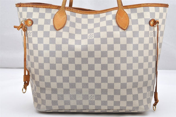 Authentic Louis Vuitton Damier Azur Neverfull MM Tote Bag N51107 LV 2917K