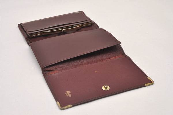 Authentic Cartier Must de Long Wallet Glasses Case Leather Bordeaux 4Set 2918I