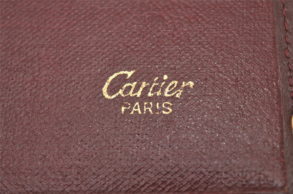 Authentic Cartier Must de Long Wallet Glasses Case Leather Bordeaux 4Set 2918I