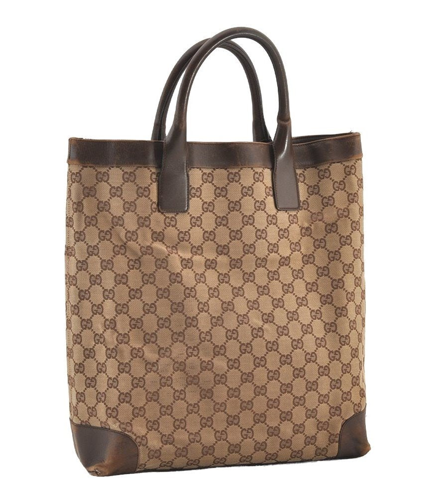 Authentic GUCCI Vintage Shoulder Tote Bag GG Canvas Leather 0021121 Brown 2918J