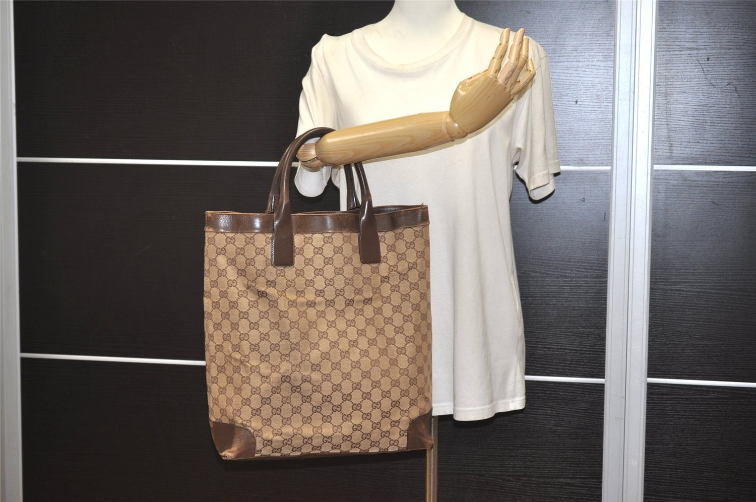 Authentic GUCCI Vintage Shoulder Tote Bag GG Canvas Leather 0021121 Brown 2918J