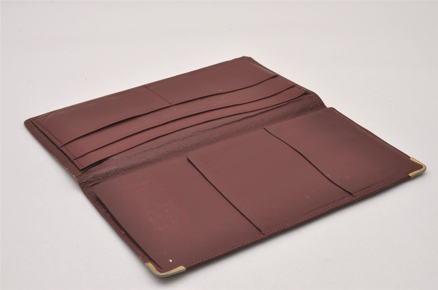 Authentic Cartier Must de Long Trifold Wallet Purse Leather Bordeaux 4Set 2919I