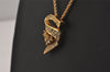 Authentic Christian Dior Gold Tone Chain Rhinestone Pendant Necklace CD 2923J