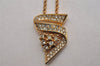 Authentic Christian Dior Gold Tone Chain Rhinestone Pendant Necklace CD 2923J