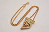 Authentic Christian Dior Gold Tone Chain Rhinestone Pendant Necklace CD 2923J