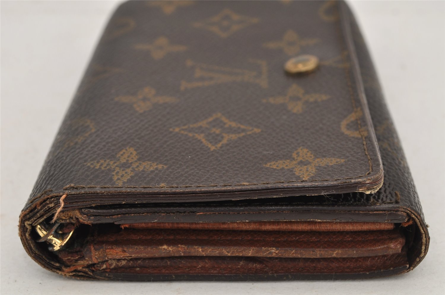 Authentic Louis Vuitton Monogram Porte Monnaie Billets Tresor Wallet Junk 2923K