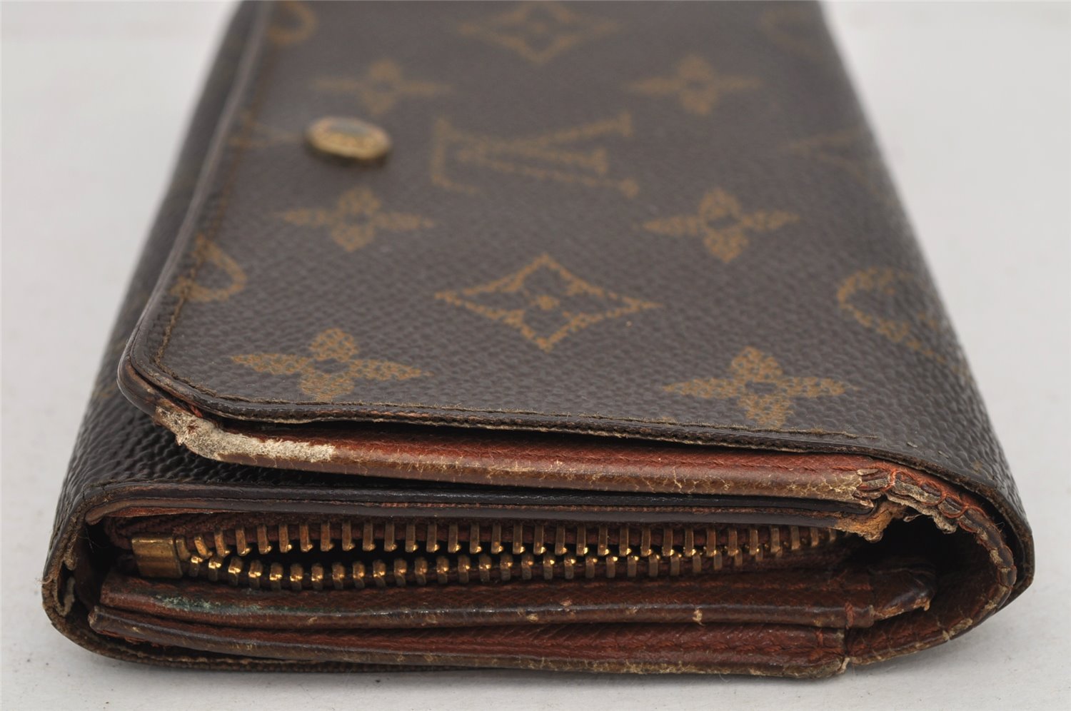 Authentic Louis Vuitton Monogram Porte Monnaie Billets Tresor Wallet Junk 2923K