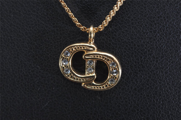 Authentic Christian Dior Gold Tone Chain Rhinestone Pendant Necklace CD 2925J