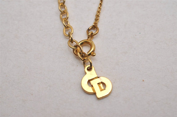 Authentic Christian Dior Gold Tone Chain Rhinestone Pendant Necklace CD 2925J