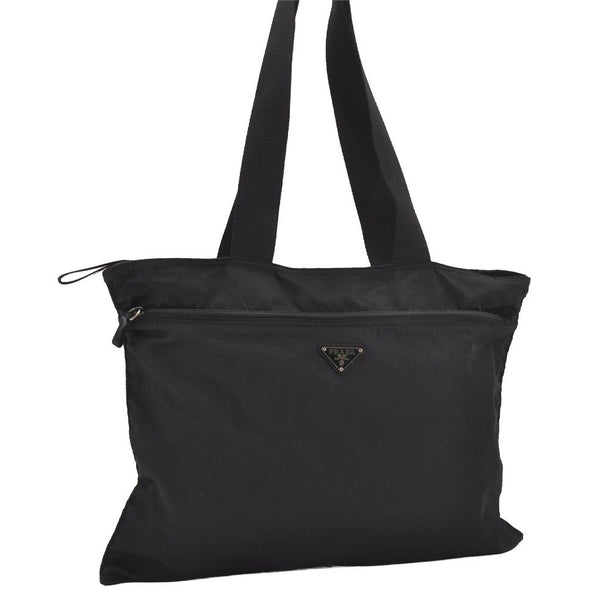 Authentic PRADA Vintage Nylon Tessuto Leather Shoulder Tote Bag Black 2926J