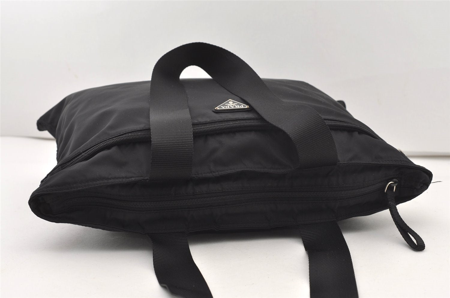 Authentic PRADA Vintage Nylon Tessuto Leather Shoulder Tote Bag Black 2926J