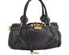 Authentic Chloe Vintage Paddington Leather Shoulder Hand Bag Black 2928M