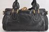 Authentic Chloe Vintage Paddington Leather Shoulder Hand Bag Black 2928M