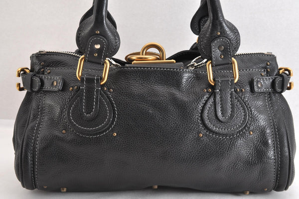 Authentic Chloe Vintage Paddington Leather Shoulder Hand Bag Black 2928M