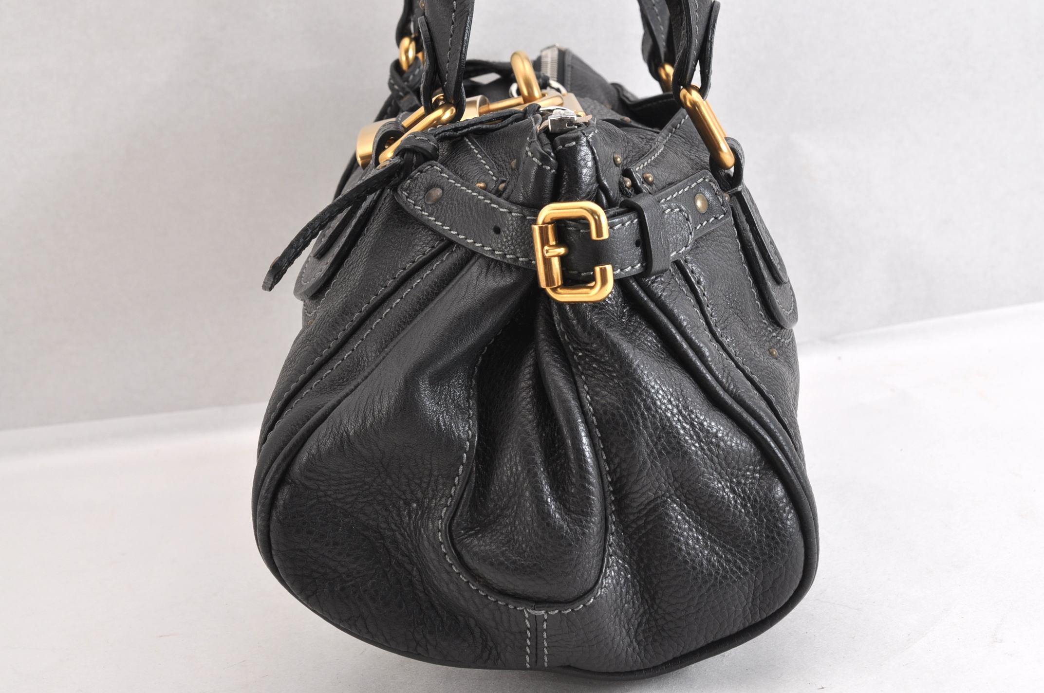 Authentic Chloe Vintage Paddington Leather Shoulder Hand Bag Black 2928M