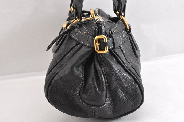 Authentic Chloe Vintage Paddington Leather Shoulder Hand Bag Black 2928M