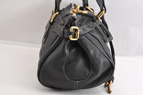 Authentic Chloe Vintage Paddington Leather Shoulder Hand Bag Black 2928M