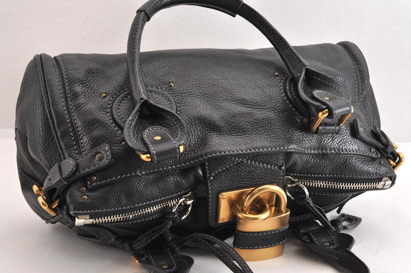Authentic Chloe Vintage Paddington Leather Shoulder Hand Bag Black 2928M