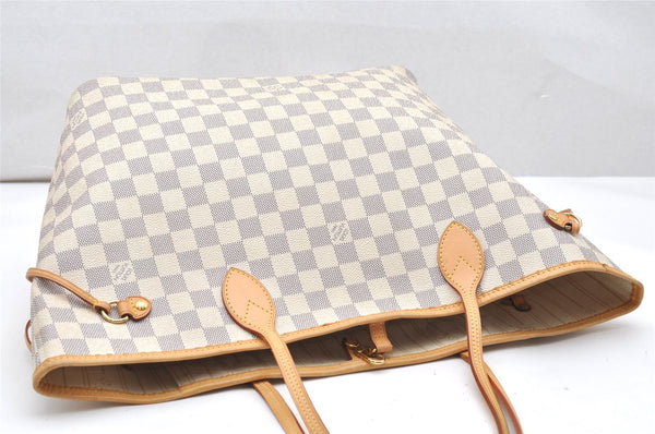 Authentic Louis Vuitton Damier Azur Neverfull MM Tote Bag N51107 LV 2929K