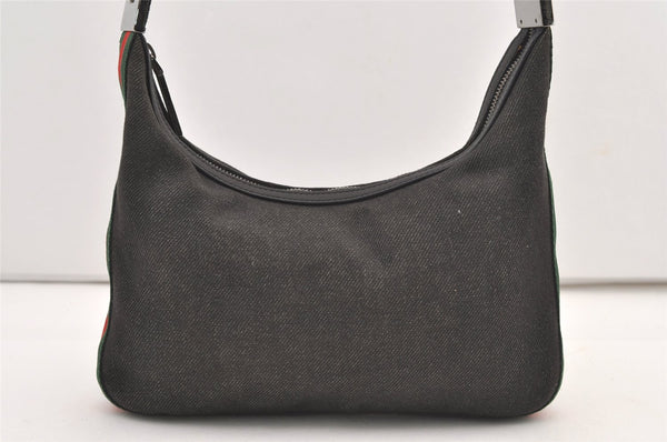 Authentic GUCCI Web Sherry Line Shoulder Bag Canvas Leather 01233 Black 2931J
