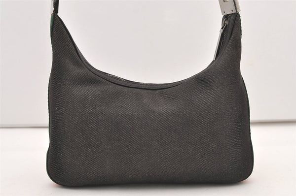 Authentic GUCCI Web Sherry Line Shoulder Bag Canvas Leather 01233 Black 2931J