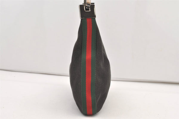 Authentic GUCCI Web Sherry Line Shoulder Bag Canvas Leather 01233 Black 2931J