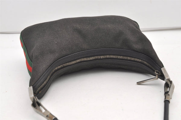 Authentic GUCCI Web Sherry Line Shoulder Bag Canvas Leather 01233 Black 2931J