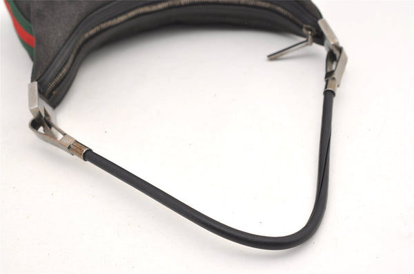 Authentic GUCCI Web Sherry Line Shoulder Bag Canvas Leather 01233 Black 2931J