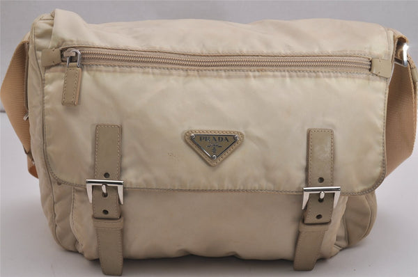 Authentic PRADA Nylon Tessuto Leather Shoulder Cross Body Bag Purse Beige 2933J