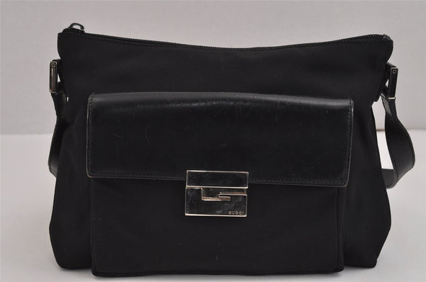 Authentic GUCCI Vintage Shoulder Bag Purse Nylon Leather Black Junk 2937J