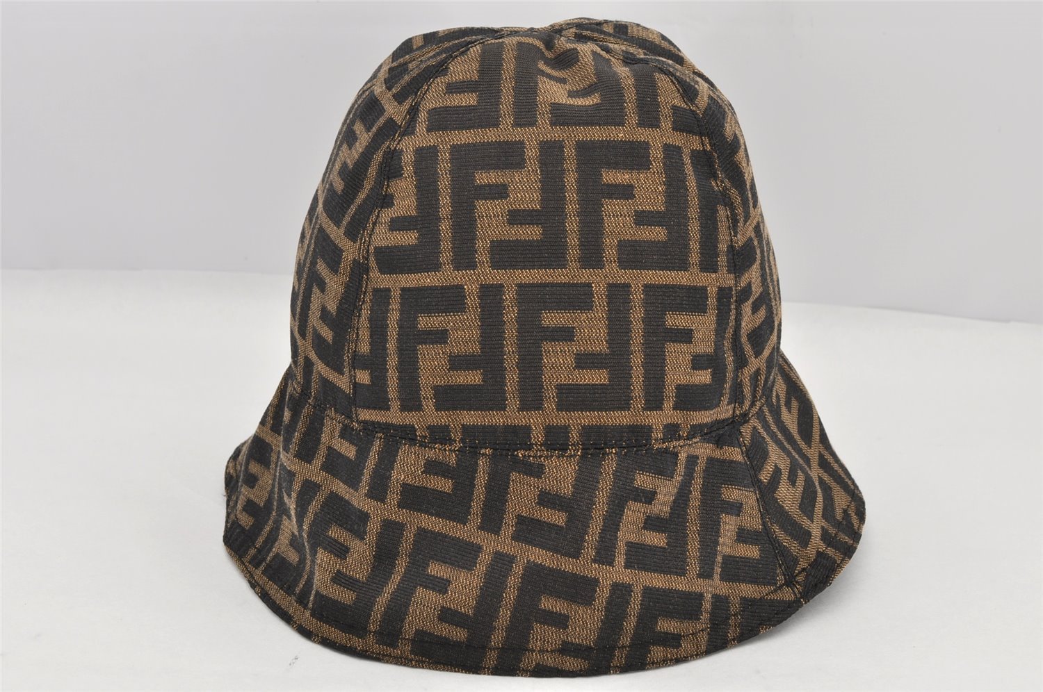 Authentic FENDI Zucca Vintage Bucket Hat Cap Nylon Brown 2937K