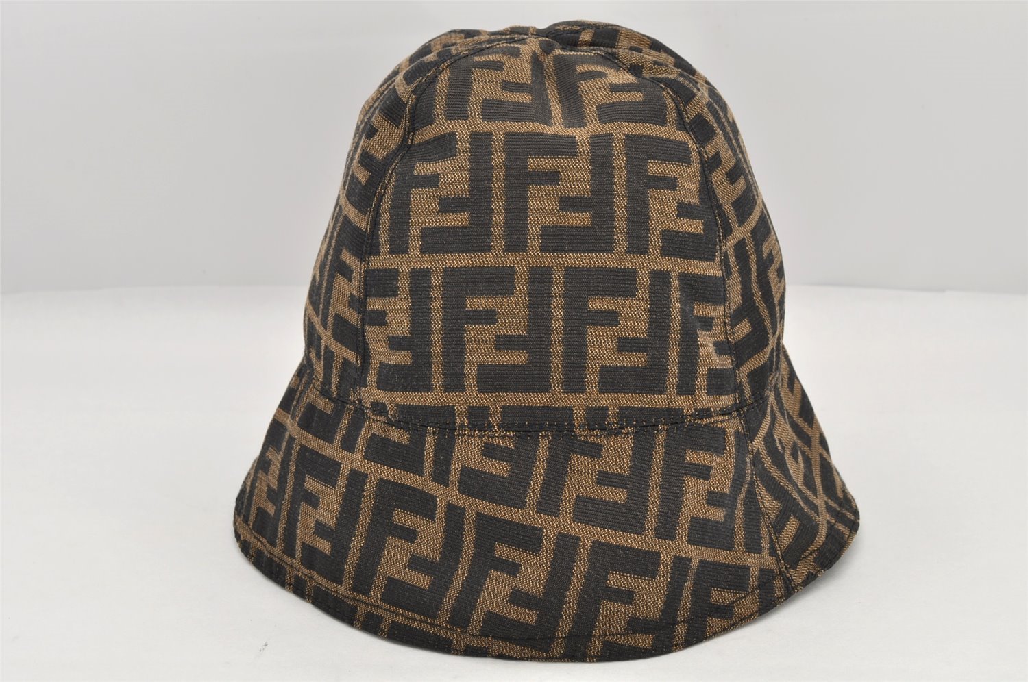 Authentic FENDI Zucca Vintage Bucket Hat Cap Nylon Brown 2937K