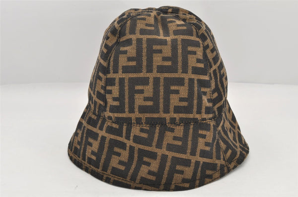 Authentic FENDI Zucca Vintage Bucket Hat Cap Nylon Brown 2937K