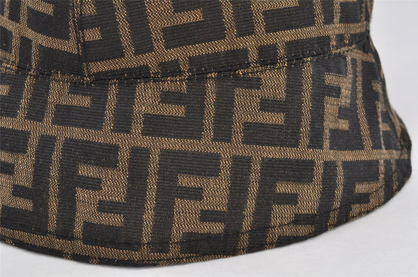 Authentic FENDI Zucca Vintage Bucket Hat Cap Nylon Brown 2937K