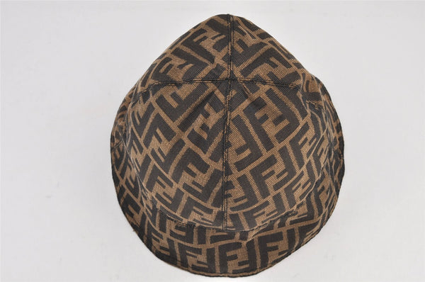 Authentic FENDI Zucca Vintage Bucket Hat Cap Nylon Brown 2937K