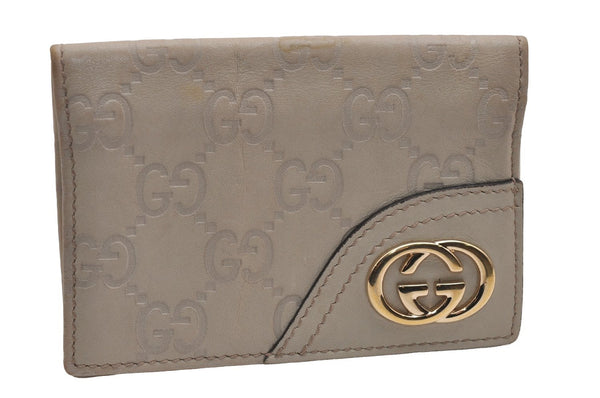 Authentic GUCCI New Britt Guccissima Card Case GG Leather 233184 White 2938J