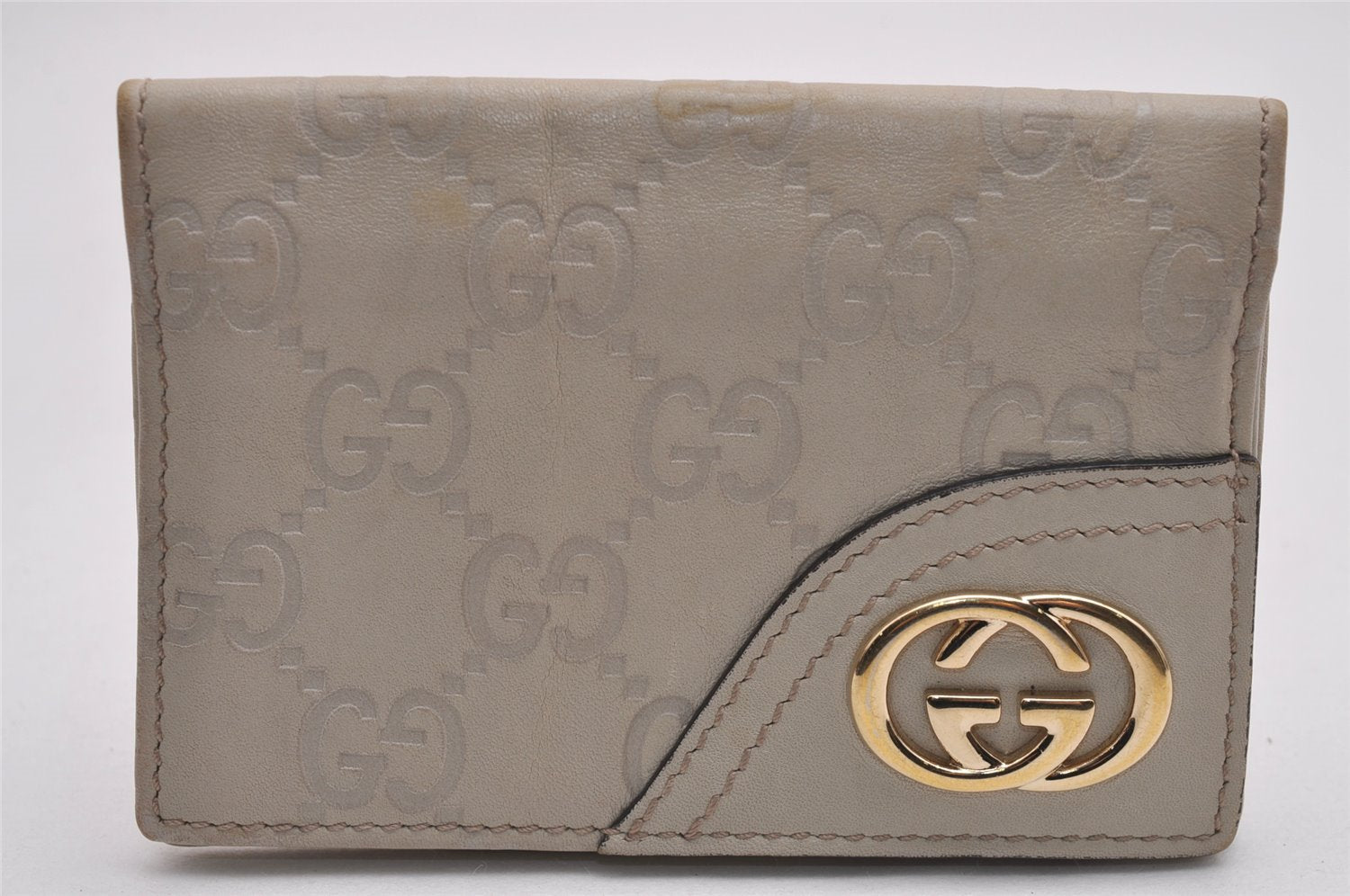 Authentic GUCCI New Britt Guccissima Card Case GG Leather 233184 White 2938J