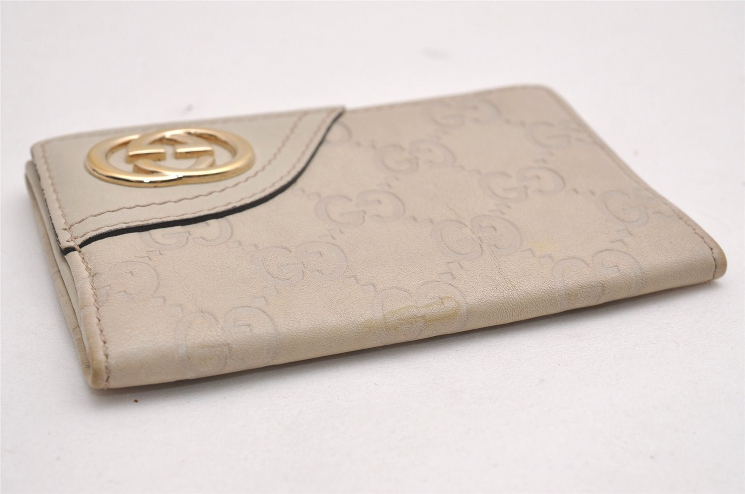 Authentic GUCCI New Britt Guccissima Card Case GG Leather 233184 White 2938J