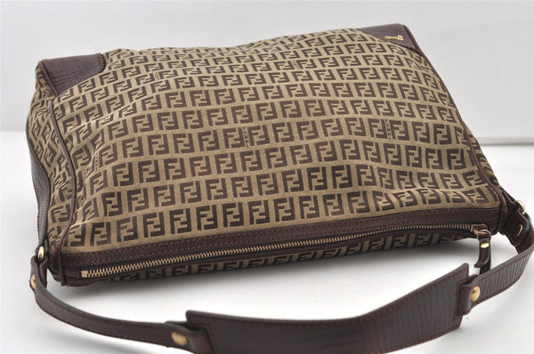 Authentic FENDI Zucchino Vintage Shoulder Hand Bag Canvas Leather Brown 2939J