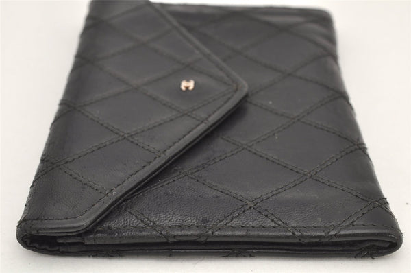 Authentic CHANEL Calf Skin Bicolore Vintage Coin Card Case Purse Black CC 2939K