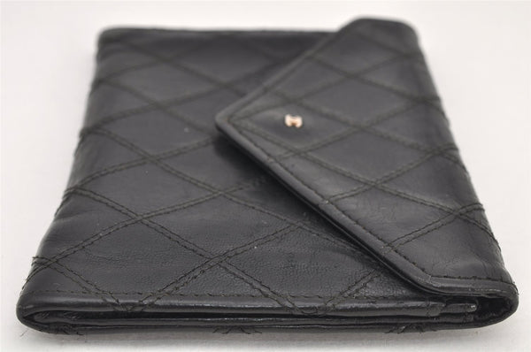 Authentic CHANEL Calf Skin Bicolore Vintage Coin Card Case Purse Black CC 2939K