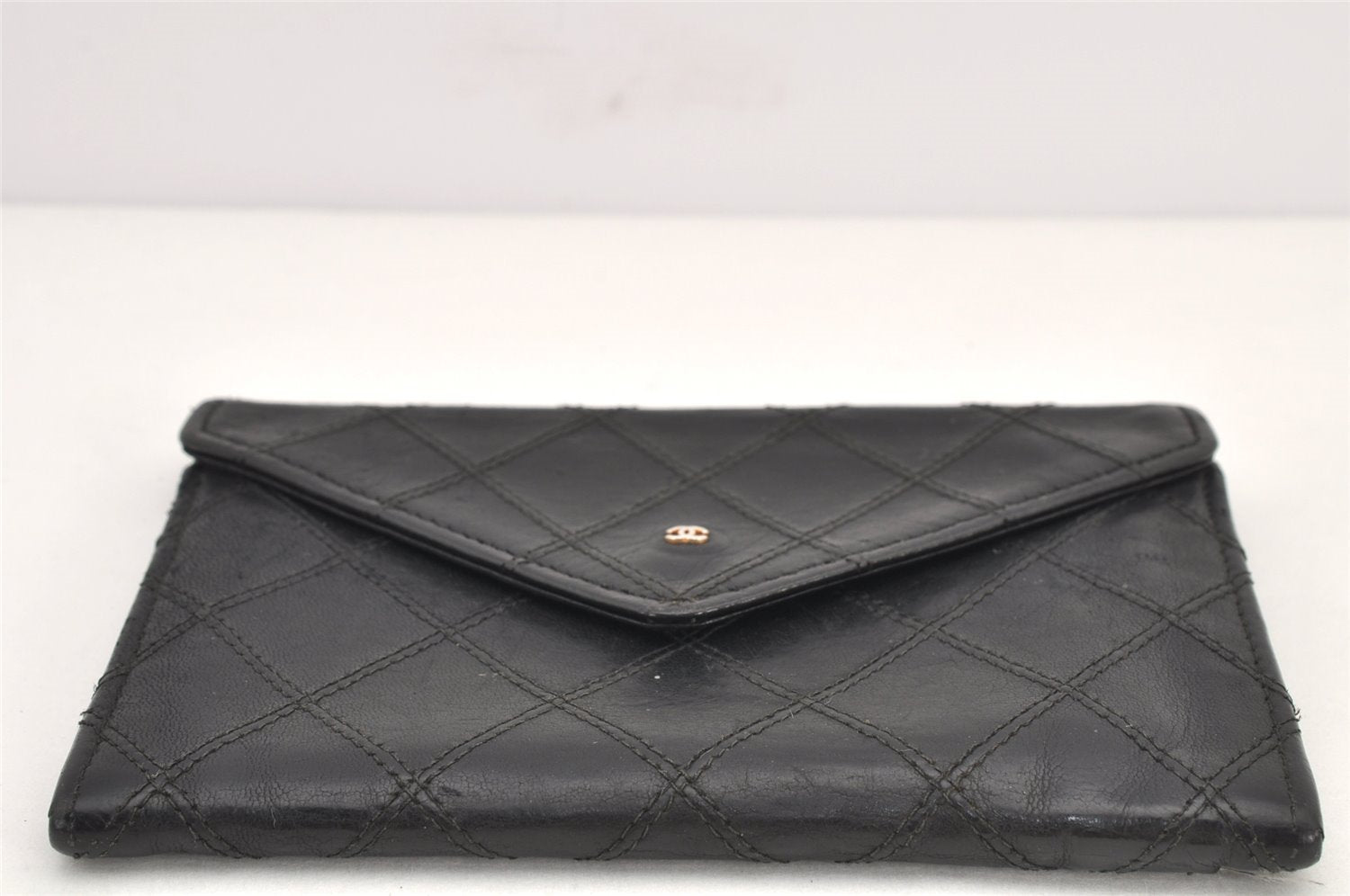 Authentic CHANEL Calf Skin Bicolore Vintage Coin Card Case Purse Black CC 2939K