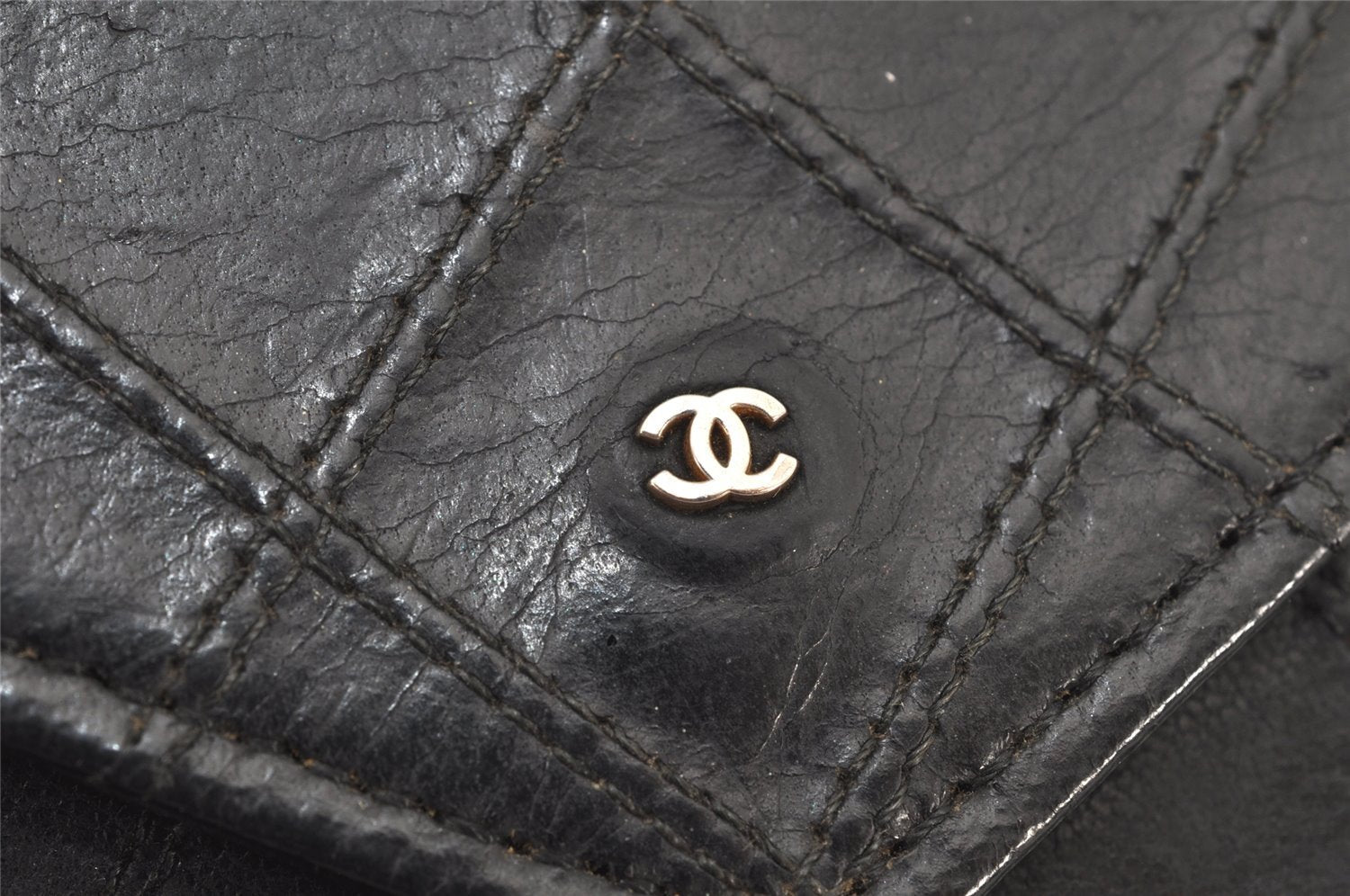 Authentic CHANEL Calf Skin Bicolore Vintage Coin Card Case Purse Black CC 2939K