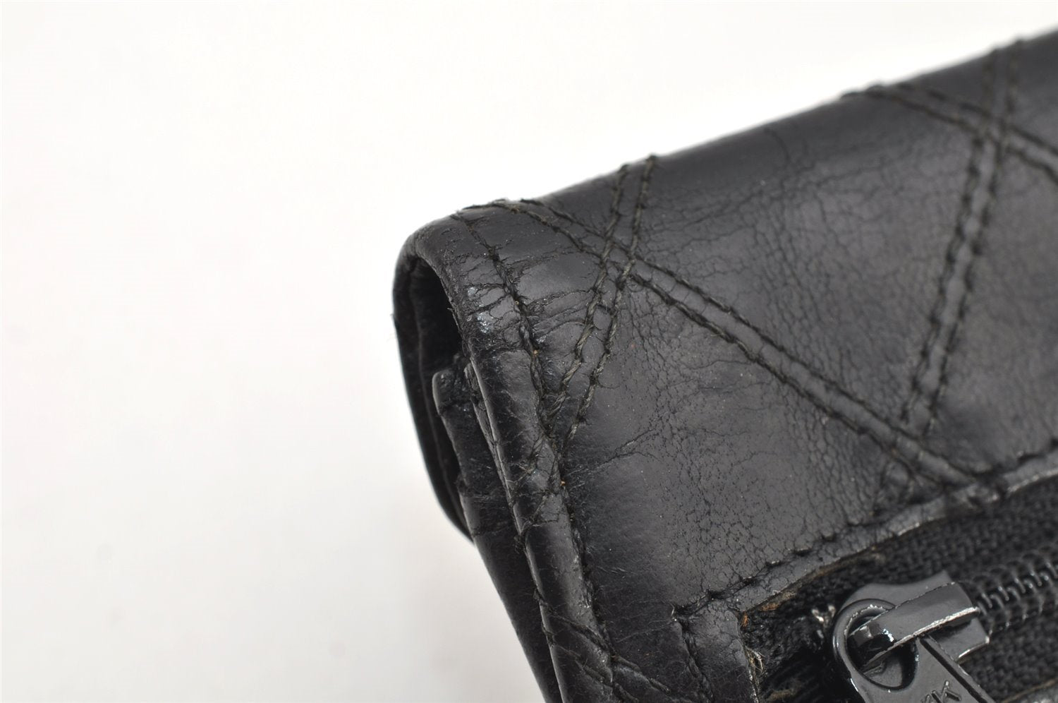 Authentic CHANEL Calf Skin Bicolore Vintage Coin Card Case Purse Black CC 2939K