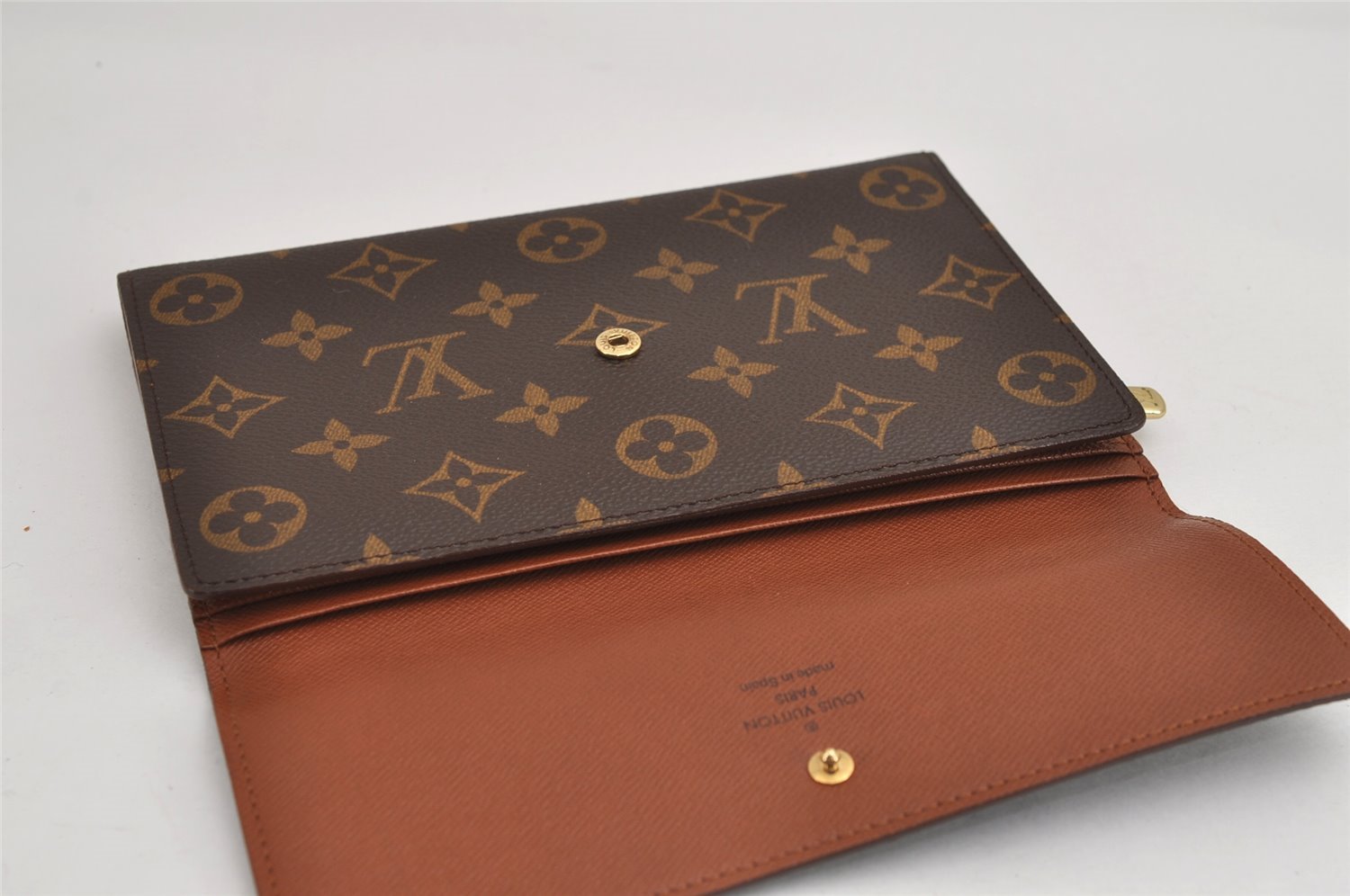 Authentic Louis Vuitton Monogram Pochette Pass Pole M60135 Trifold Wallet 2940J